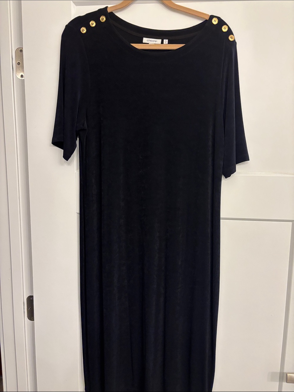 Chico's Black Maxi Dress with Gold Shoulder Buttons Size 3